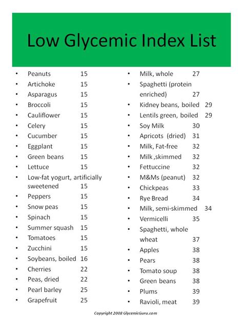 Low Glycemic Index Chart Low Glycemic Foods Glycemic Index Low Gi
