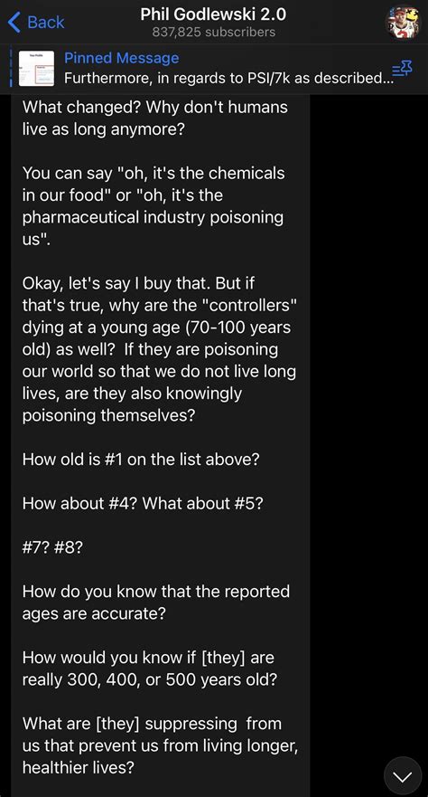 Phil Godlewski saying people in the cabal live for 900 years and making
