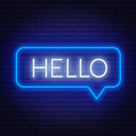 Neon Sign Of Word Hello In Speech Bubble Frame On Dark Background