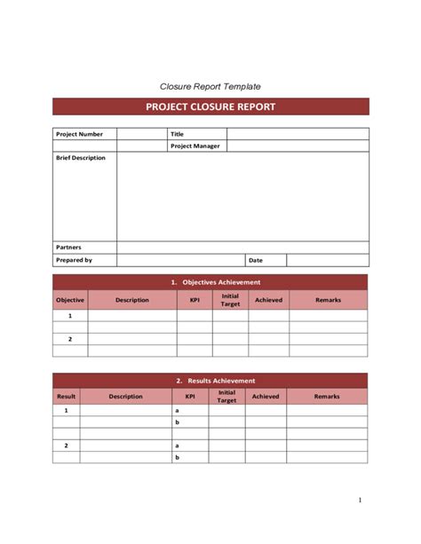 Project Closure Report Template Free Download