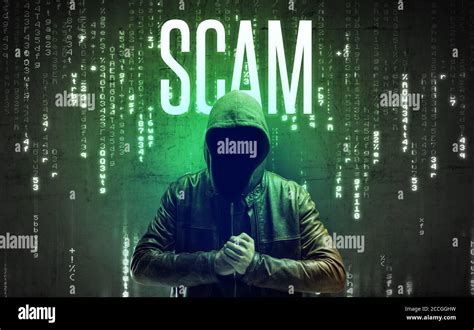 Faceless Hacker With Scam Inscription Hacking Concept Stock Photo Alamy