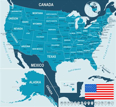 United States Map Flag And Navigation Labels By Dikobrazik Graphicriver