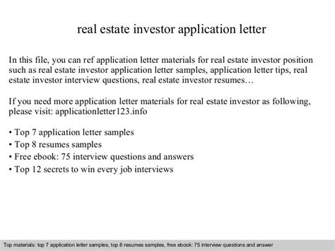 Real Estate Investor Application Letter