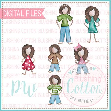 Stick Figure With Long Brown Curly Hair Bundle Watercolor Png Etsy