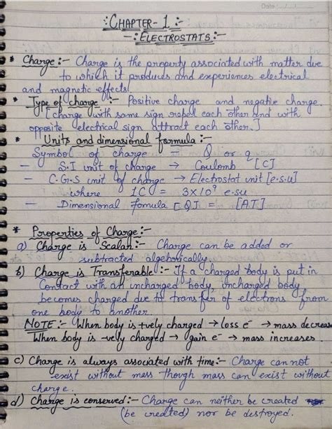 Physics Class 12th Notes Chapter 1 Electrostatics Handwritten Notes