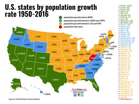 States In The Us By Population Growth Rate From 1950 2016 2400x1800