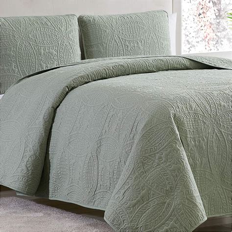 Mellanni Bedspread Coverlet Set Olive Green Comforter Oversized 3 Piece