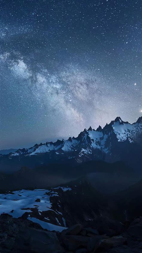 Snow Mountains Night Starry Sky Iphone Wallpaper Iphone Wallpapers