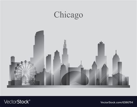 Chicago City Skyline Silhouette In Grayscale Vector Image