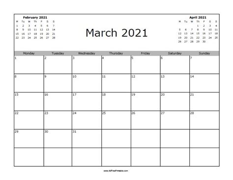 March 2021 Calendar Free Printable
