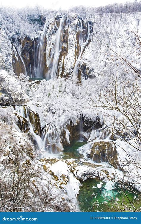 Frozen Waterfalls At Plitvice National Park Croatia Stock Image
