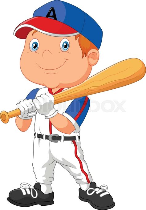 Cartoon Little Boy The Playing Baseball Stock Vector Colourbox