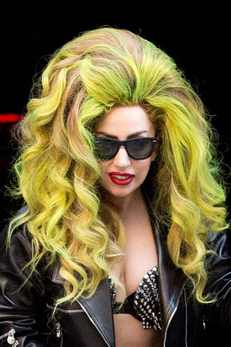 Gaga took to instagram to debut her new vibrant orange and blue hair color and plug her tour, which starts in three days. Lady Gaga Curly Green Bouffant, Two-Tone Hairstyle | Steal ...