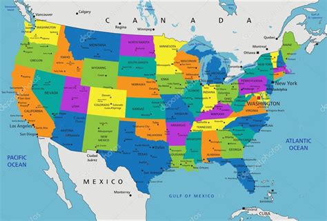 United States Of America Political Map — Stock Vector © Delpieroo 76115835