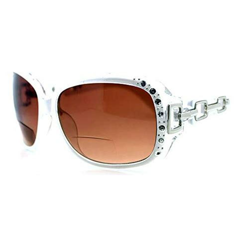 Womens Bifocal Lens Sunglasses Rhinestone Oversized Square Frame White 2 50