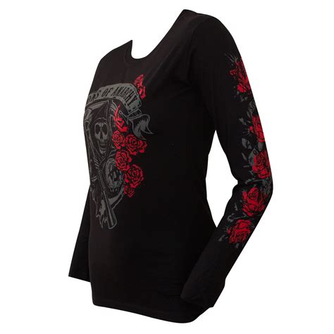 Sons Of Anarchy Womens Black Reaper Rose Long Sleeve Shirt