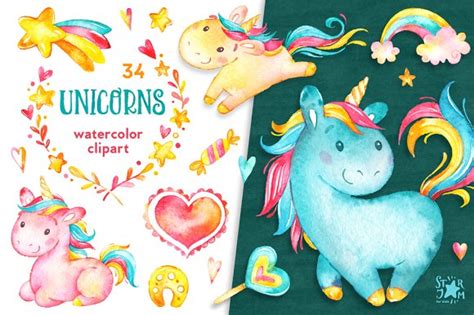 Unicorns Watercolor Clipart ~ Illustrations ~ Creative Market