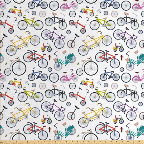 bicycle fabric by the yard retro style colorful bicycles of all styles and for all age groups
