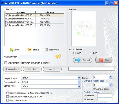 Performing batch pdf to dwg conversion is not an easy task, as it requires high performance computing. Download free PDF to DWG Converter by verypdf.com Inc v.v2 ...