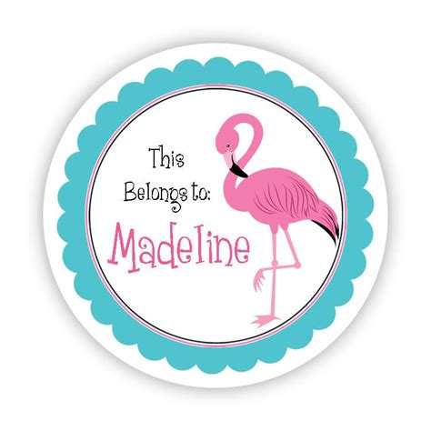 Flamingo Personalized Name Label Stickers Turquoise And Pink Etsy