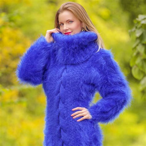 Supertanya Sexy Fuzzy Blue Mohair Sweater Dress Supertanya