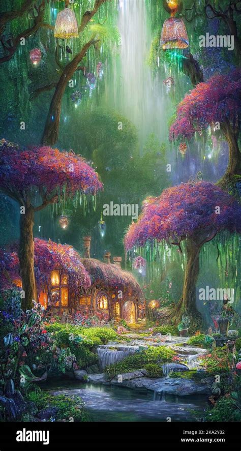 A Cottage In The Enchanted Forest Fairy Tale Digital Illustration