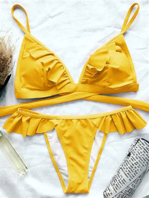 Cami Frilly High Leg Bikini In Yellow Zaful 2024