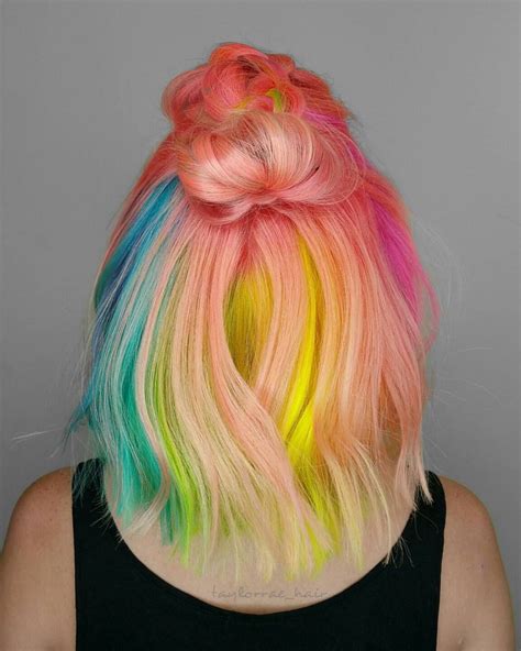 Neon Pastel Rainbow Peach Hair Colors Rainbow Hair Color Pastel