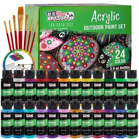 Us Art Supply Professional 24 Color Set Of Outdoor Acrylic Paint In 2