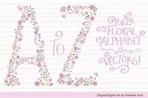 Lavender Floral Alphabet Vectors Illustrations Creative Market