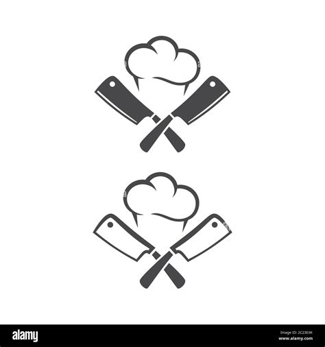 Kitchen Knives Or Cleaver Crossed With Chef Cap Black Vector Pictogram Icon Logo For