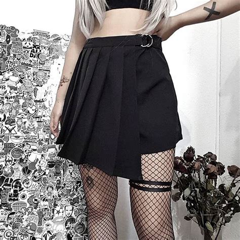 Rosetic Women Mini Pleated Skirts Gothic Black Spring Simple Punk Style