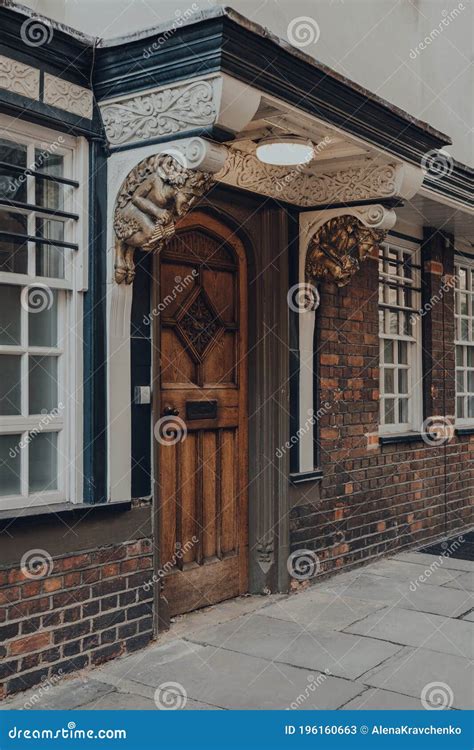 Ornate Wooden Front Door Of A Traditional English House In Oxford Uk