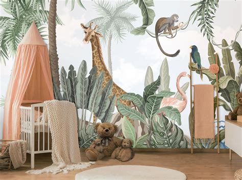 Kids Wallpaper Self Adhesive Peel And Stick Safari Animals Etsy