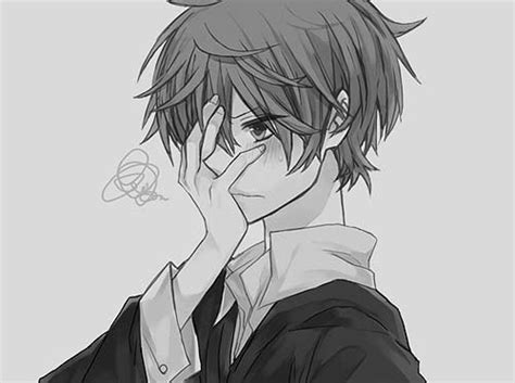 Black And White Portrait Of Male Character Blushing And