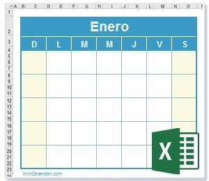 Caledario Excel Gratis Calendario Xls En Blanco Para Imprimir