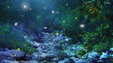 Fireflies In Woods Wallpaper Fantasy Wallpapers 28678 Scenery