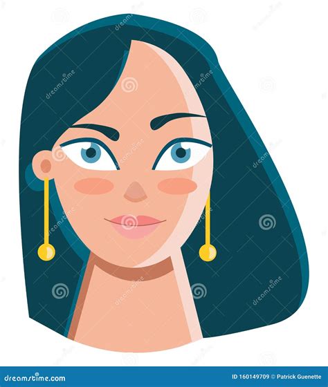 Beautiful Girl With Golden Earrings Vector Or Color Illustration Stock