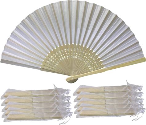 White Hand Fans Pack Of 10 Wholesale Silk Fabric Hand Fan With Bamboo