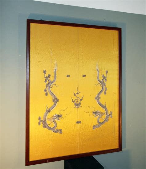 Xx Th Century Chinese Silk Embroidered Whit Two Dragons And The