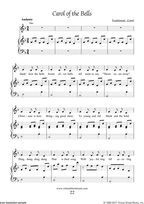 Use this sheet for your own personal use completely free. Free Carol of the Bells Sheet Music with Lyrics and Mp3 audio