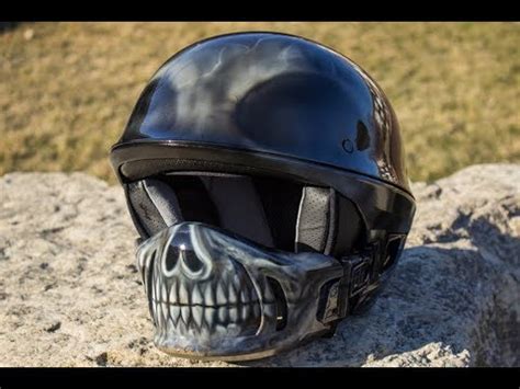 The face is much better protected with a full face motorcycle helmet than a half helmet and motorcycle goggles. Skull Face Motorcycle Helmet | Custom Bell Rogue half ...