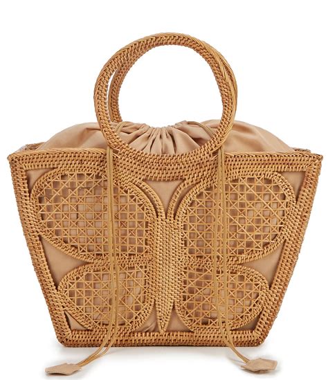 Shop For Beachgold Butterfly Ring Top Handle Handwoven Straw Basket Bag