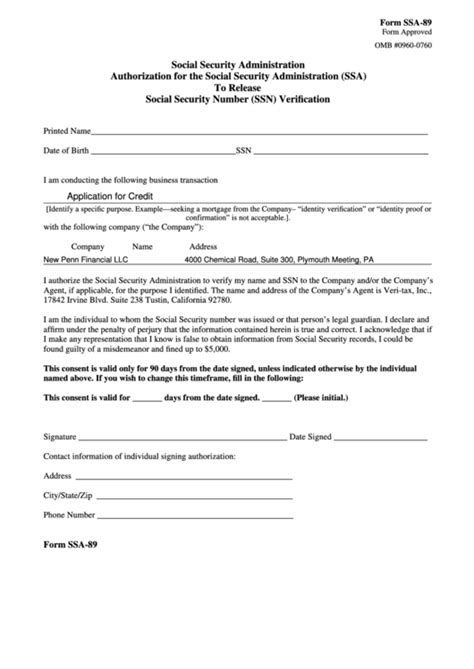 Fillable Form Ssa 89 Authorization For The Social Security