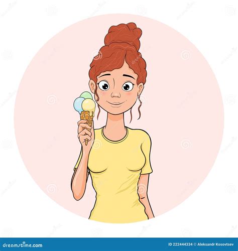 Beautiful Girl Eating Ice Cream Stock Vector Illustration Of Woman Cream