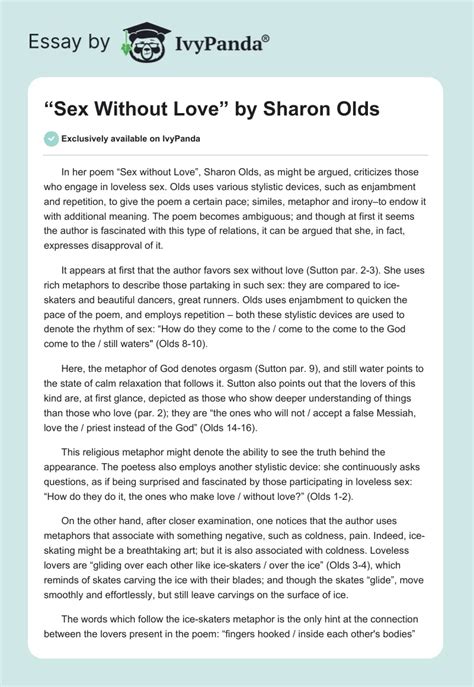 Sex Without Love By Sharon Olds 954 Words Essay Example