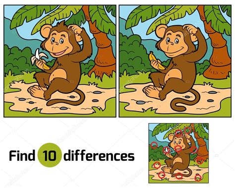 Game For Children Find Differences Little Monkey Stock Vector Image