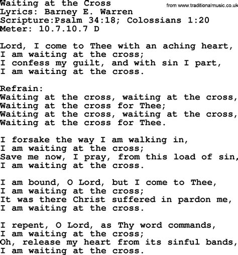 Good Old Hymns Waiting At The Cross Lyrics Sheetmusic Midi Mp3