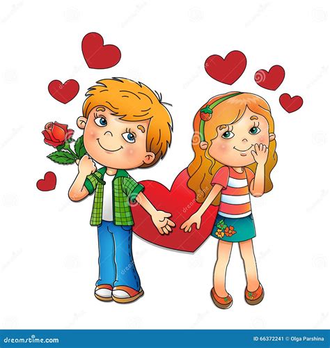 Valentine S Day Boy And Girl With Hearts Isolated On White Stock