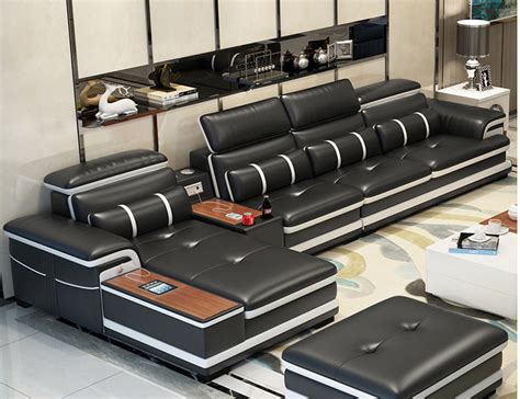 Just in time, extra £100 off all corner sofas! Living Room Sofa set corner sofa speaker real genuine cow ...